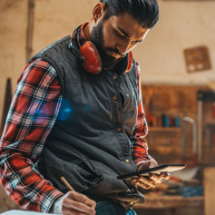 Carpenter writing down measurements