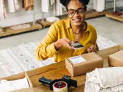 Woman scans box code